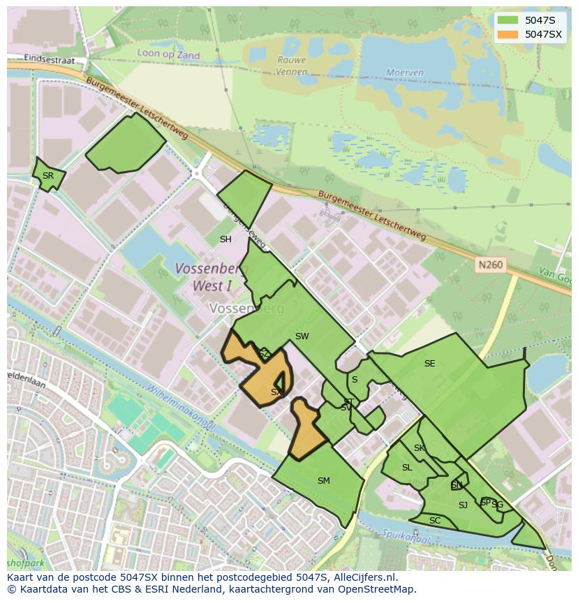Afbeelding van het postcodegebied 5047 SX op de kaart.