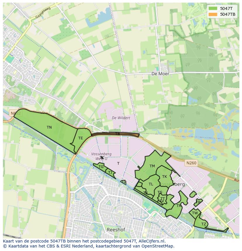 Afbeelding van het postcodegebied 5047 TB op de kaart.