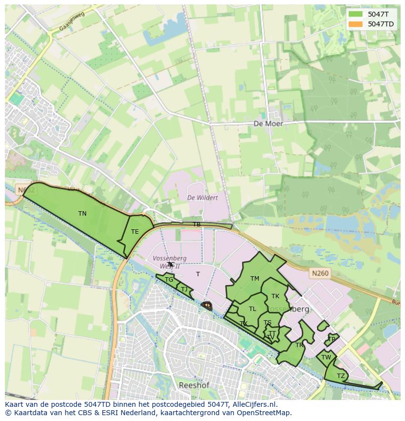 Afbeelding van het postcodegebied 5047 TD op de kaart.