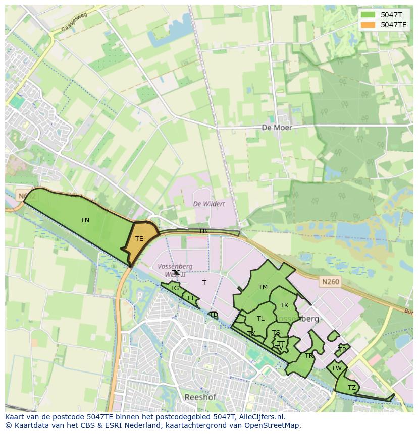 Afbeelding van het postcodegebied 5047 TE op de kaart.