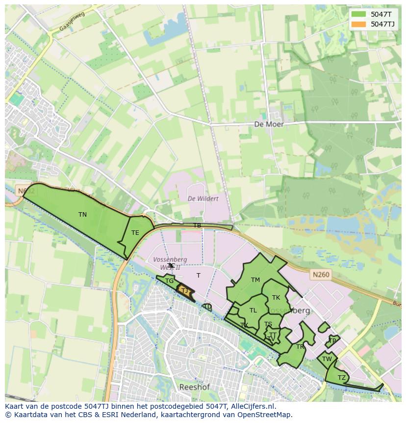 Afbeelding van het postcodegebied 5047 TJ op de kaart.