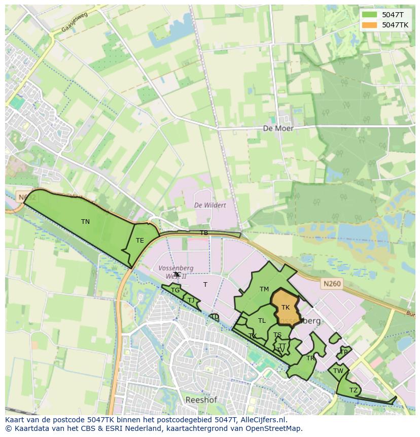 Afbeelding van het postcodegebied 5047 TK op de kaart.