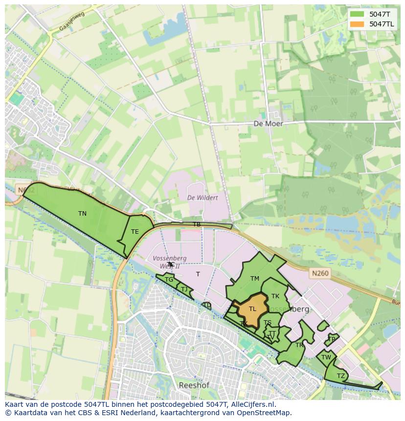 Afbeelding van het postcodegebied 5047 TL op de kaart.
