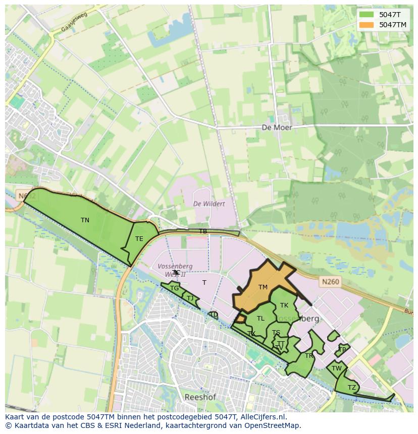 Afbeelding van het postcodegebied 5047 TM op de kaart.