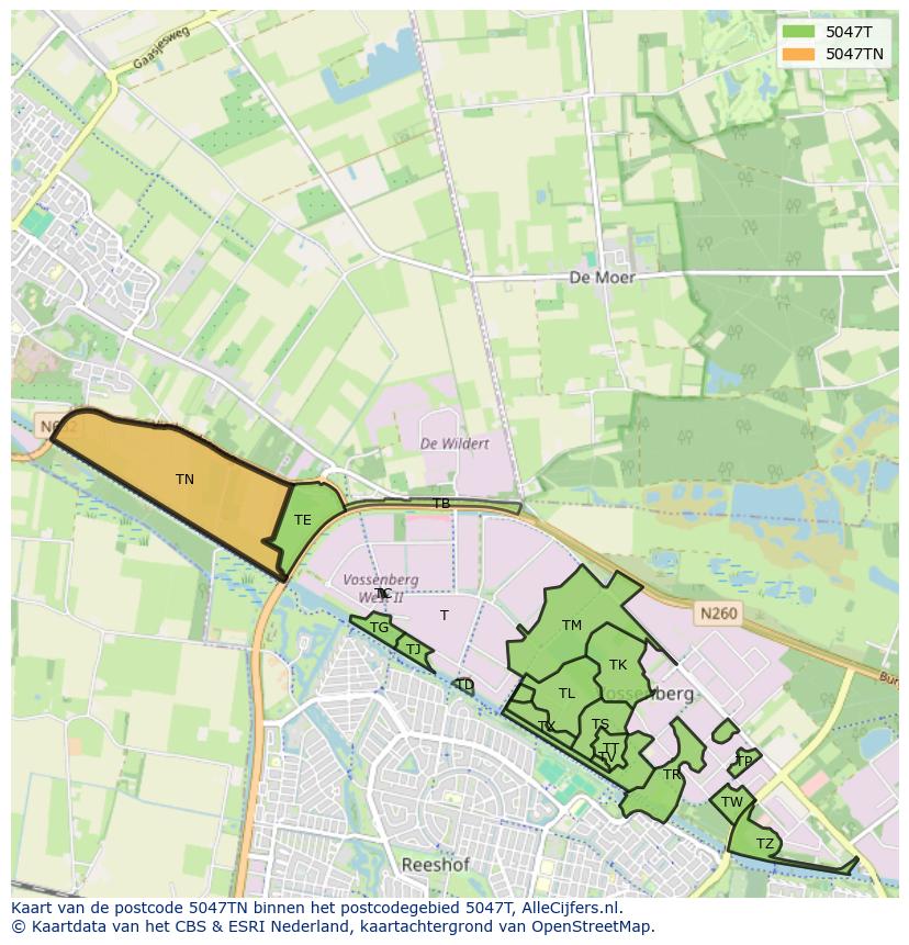 Afbeelding van het postcodegebied 5047 TN op de kaart.
