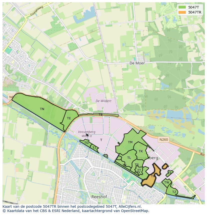 Afbeelding van het postcodegebied 5047 TR op de kaart.
