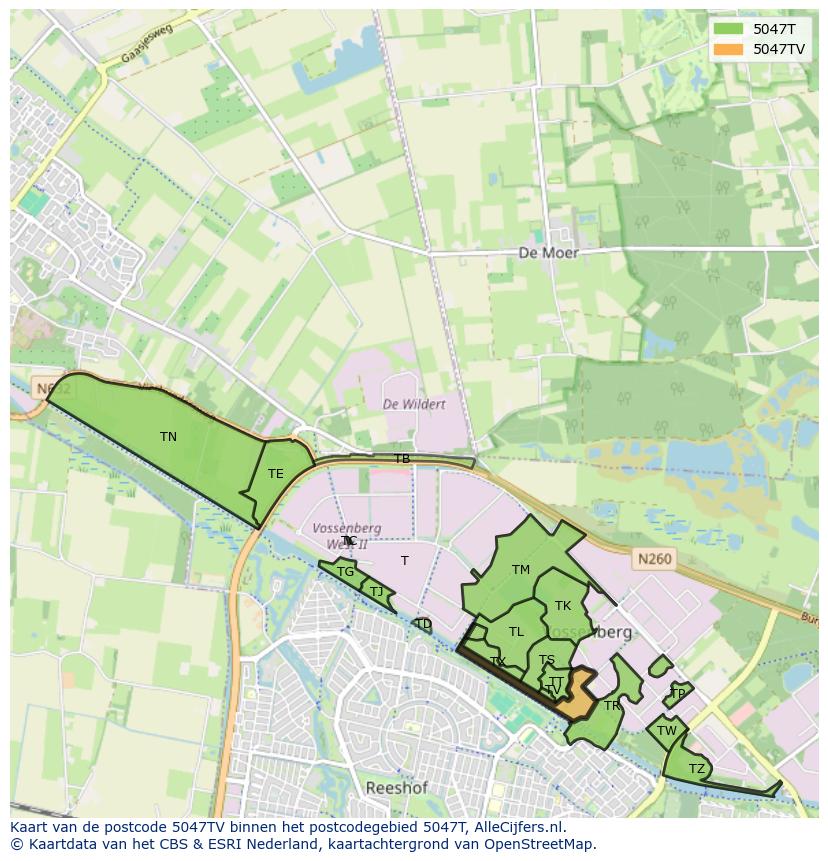 Afbeelding van het postcodegebied 5047 TV op de kaart.