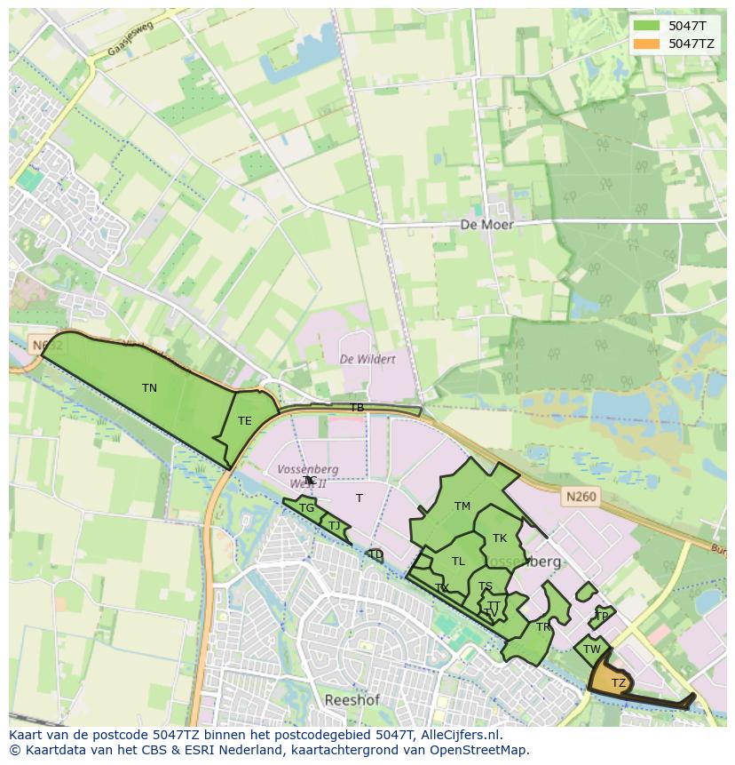Afbeelding van het postcodegebied 5047 TZ op de kaart.