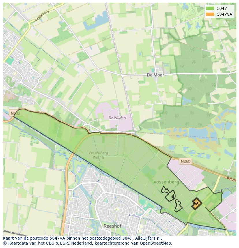Afbeelding van het postcodegebied 5047 VA op de kaart.
