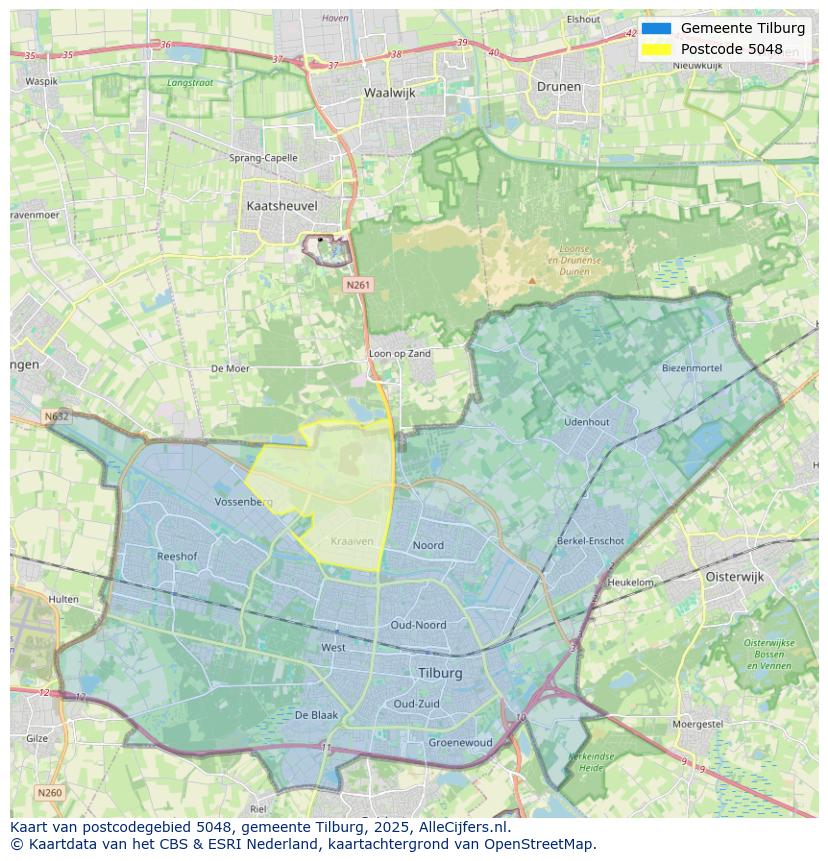 Afbeelding van het postcodegebied 5048 op de kaart.