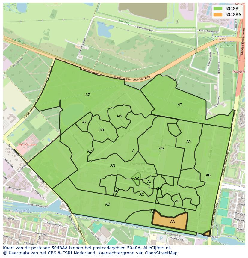 Afbeelding van het postcodegebied 5048 AA op de kaart.