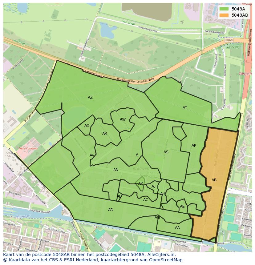 Afbeelding van het postcodegebied 5048 AB op de kaart.