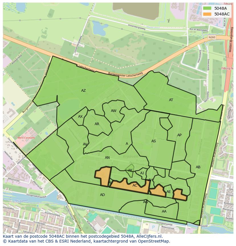 Afbeelding van het postcodegebied 5048 AC op de kaart.