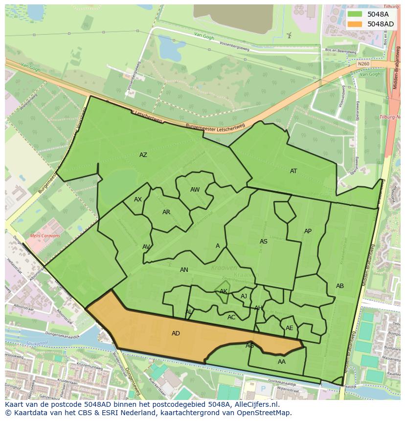 Afbeelding van het postcodegebied 5048 AD op de kaart.