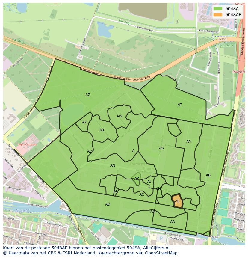 Afbeelding van het postcodegebied 5048 AE op de kaart.