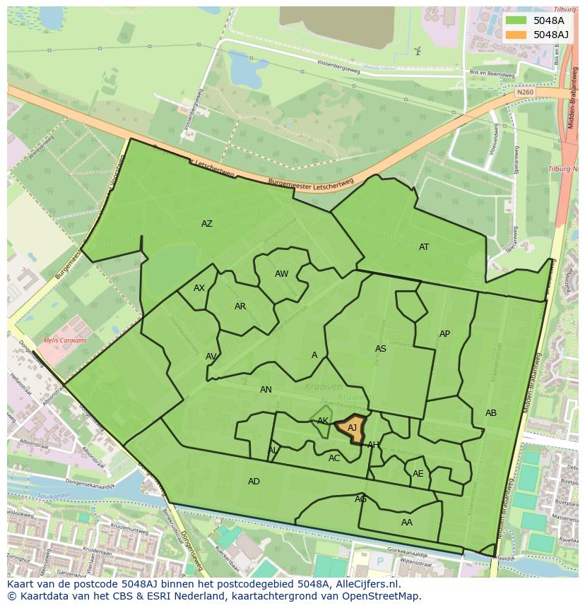 Afbeelding van het postcodegebied 5048 AJ op de kaart.