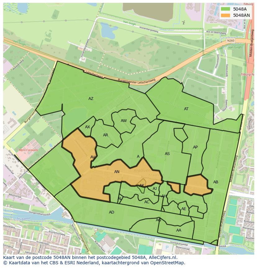 Afbeelding van het postcodegebied 5048 AN op de kaart.