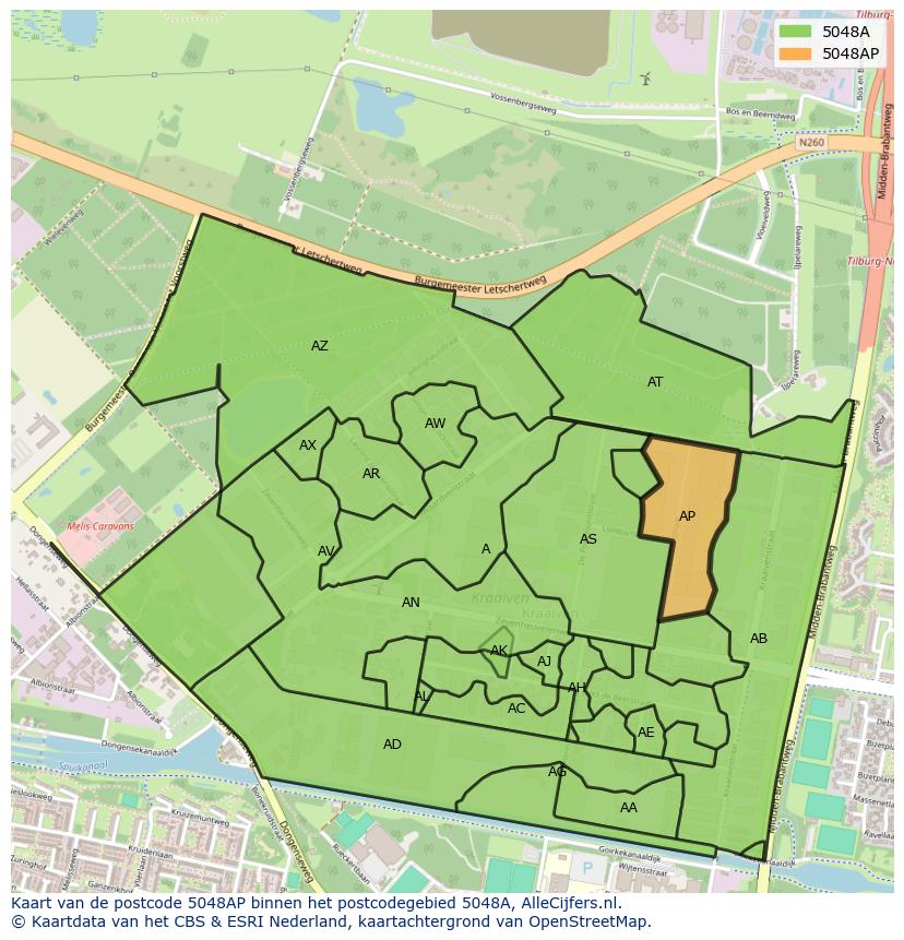Afbeelding van het postcodegebied 5048 AP op de kaart.