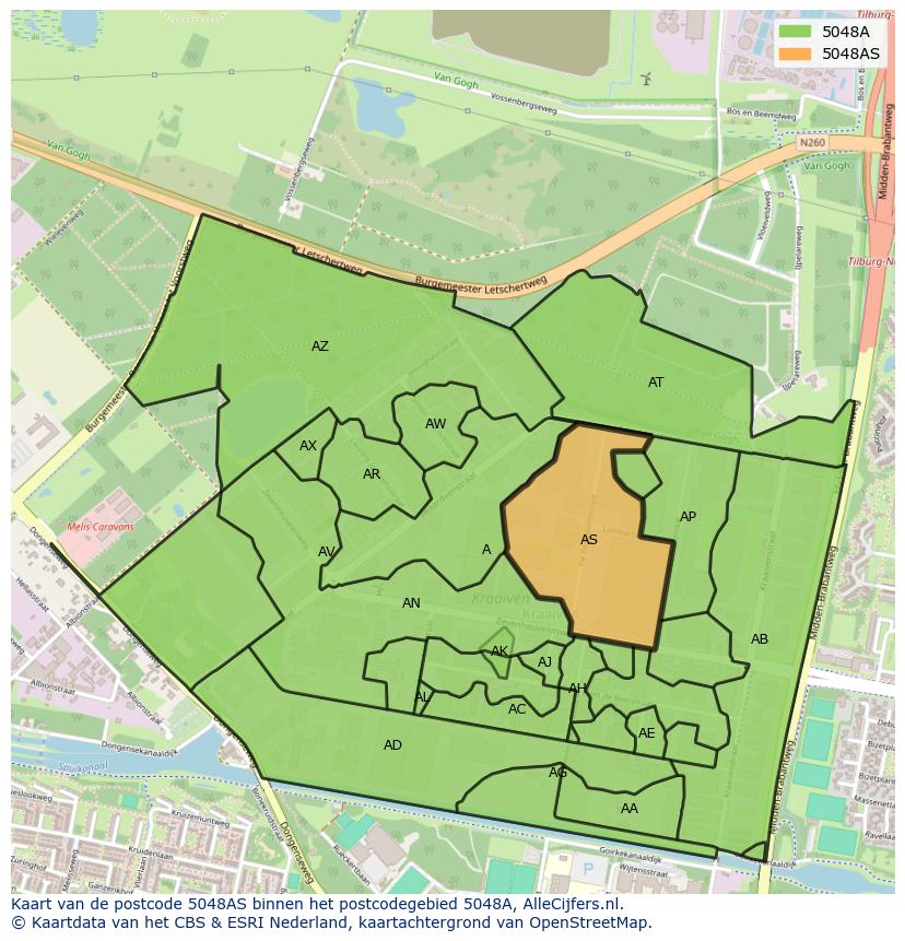 Afbeelding van het postcodegebied 5048 AS op de kaart.