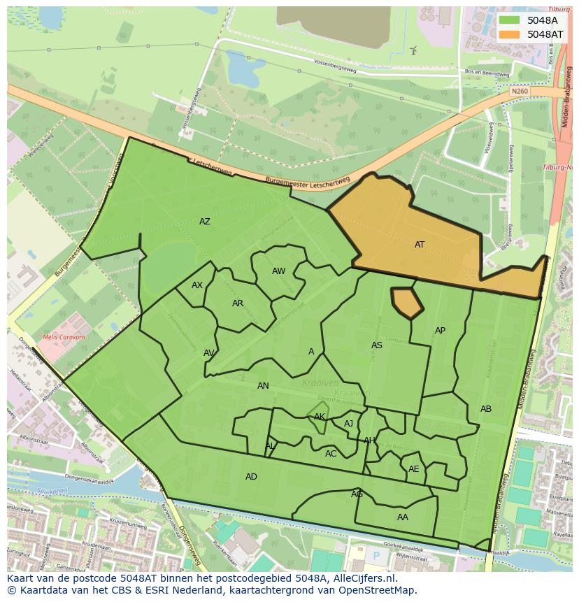 Afbeelding van het postcodegebied 5048 AT op de kaart.
