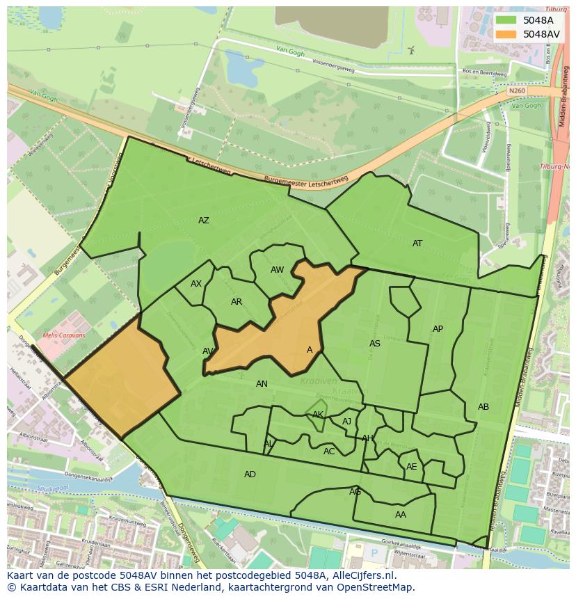 Afbeelding van het postcodegebied 5048 AV op de kaart.