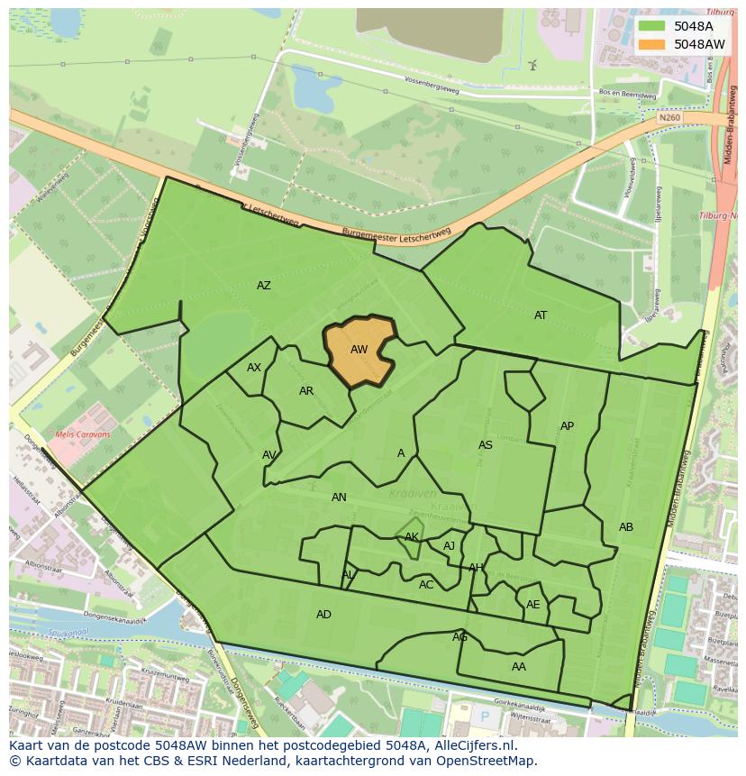 Afbeelding van het postcodegebied 5048 AW op de kaart.