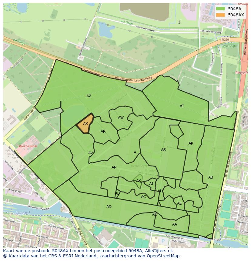 Afbeelding van het postcodegebied 5048 AX op de kaart.