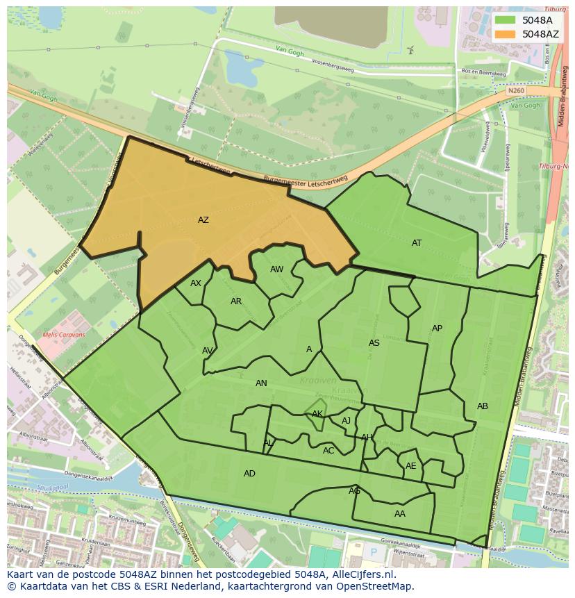 Afbeelding van het postcodegebied 5048 AZ op de kaart.