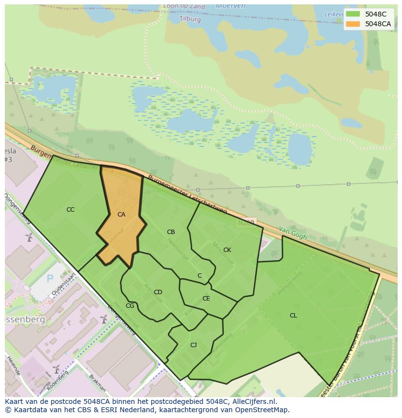 Afbeelding van het postcodegebied 5048 CA op de kaart.