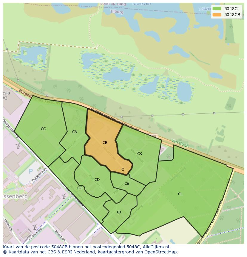 Afbeelding van het postcodegebied 5048 CB op de kaart.