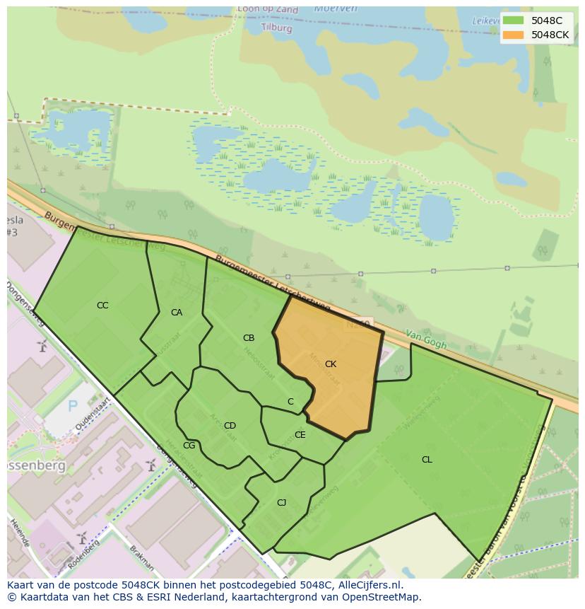 Afbeelding van het postcodegebied 5048 CK op de kaart.