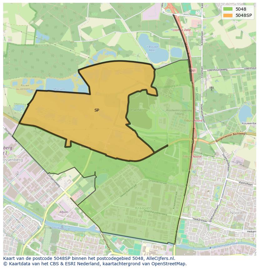 Afbeelding van het postcodegebied 5048 SP op de kaart.