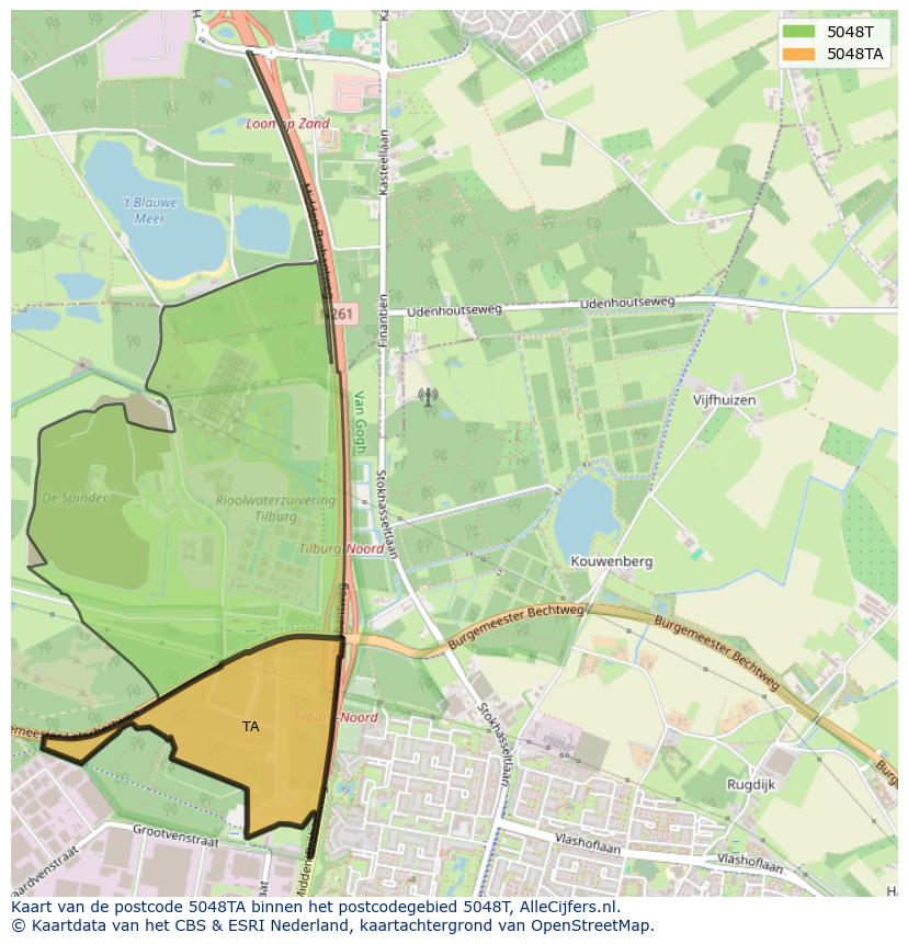 Afbeelding van het postcodegebied 5048 TA op de kaart.