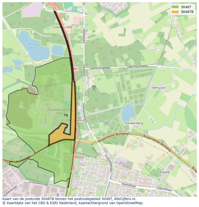 Afbeelding van het postcodegebied 5048 TB op de kaart.