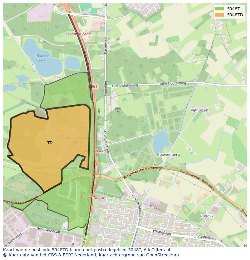 Afbeelding van het postcodegebied 5048 TD op de kaart.