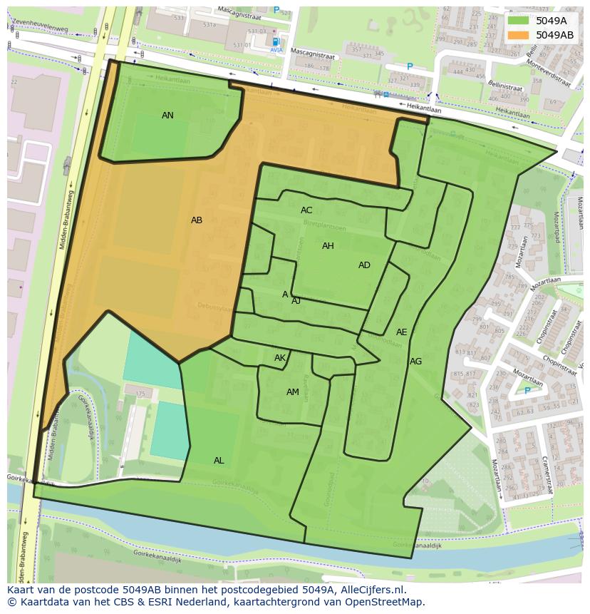 Afbeelding van het postcodegebied 5049 AB op de kaart.