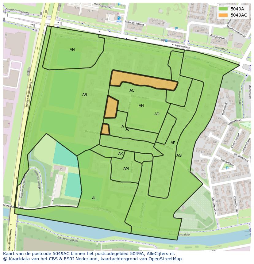 Afbeelding van het postcodegebied 5049 AC op de kaart.