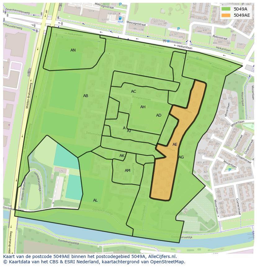 Afbeelding van het postcodegebied 5049 AE op de kaart.