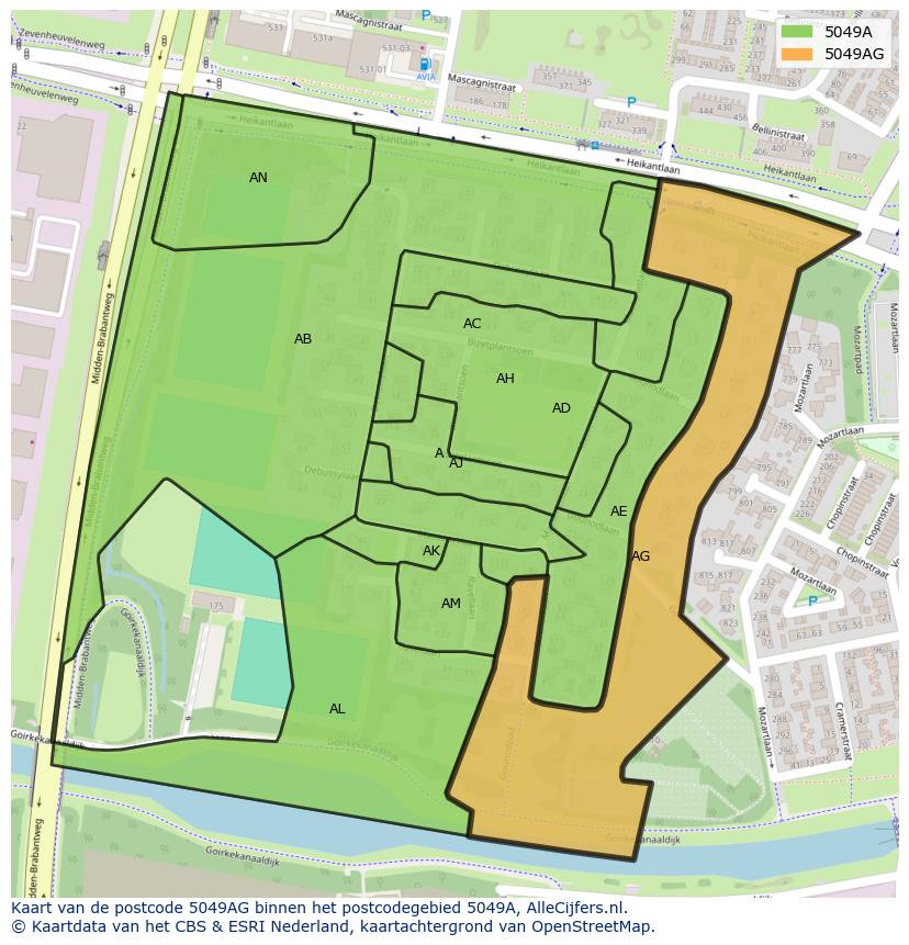 Afbeelding van het postcodegebied 5049 AG op de kaart.
