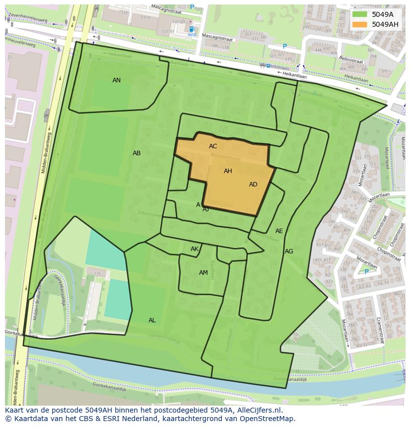 Afbeelding van het postcodegebied 5049 AH op de kaart.