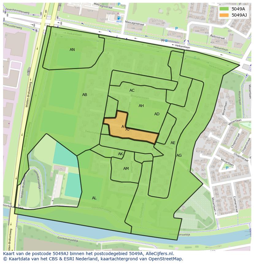 Afbeelding van het postcodegebied 5049 AJ op de kaart.