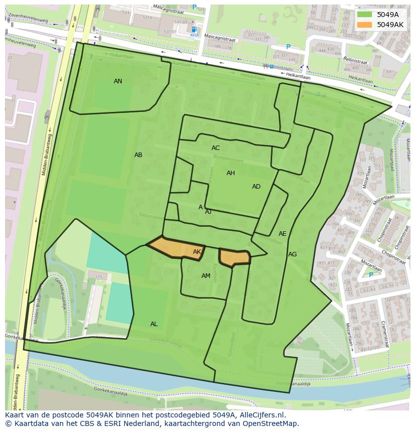 Afbeelding van het postcodegebied 5049 AK op de kaart.