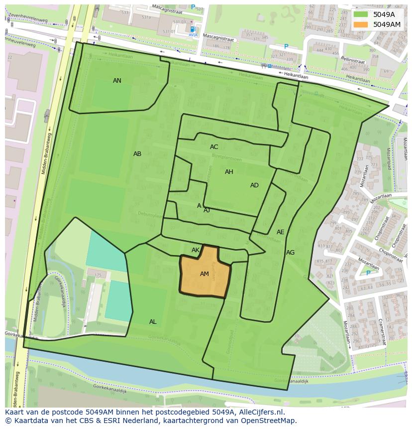 Afbeelding van het postcodegebied 5049 AM op de kaart.