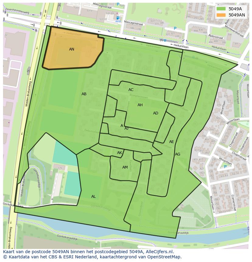 Afbeelding van het postcodegebied 5049 AN op de kaart.