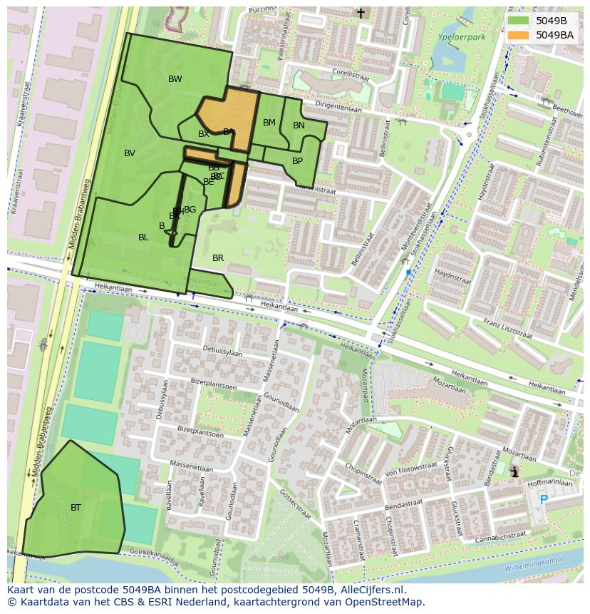Afbeelding van het postcodegebied 5049 BA op de kaart.