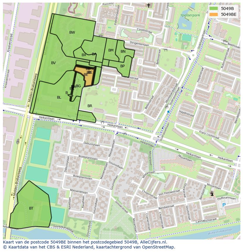 Afbeelding van het postcodegebied 5049 BE op de kaart.