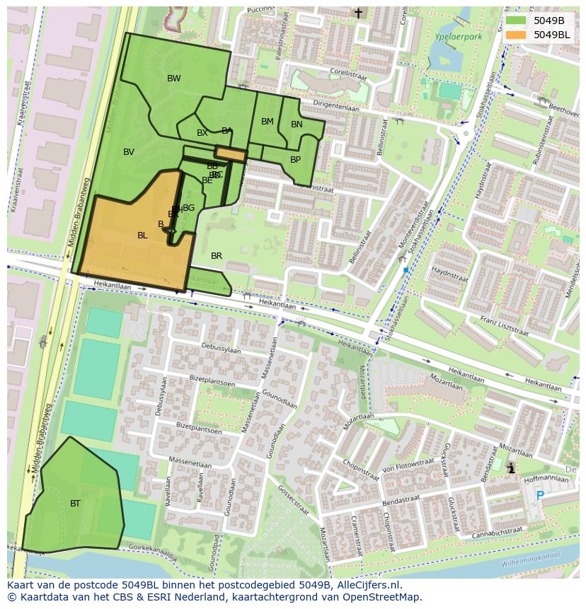Afbeelding van het postcodegebied 5049 BL op de kaart.