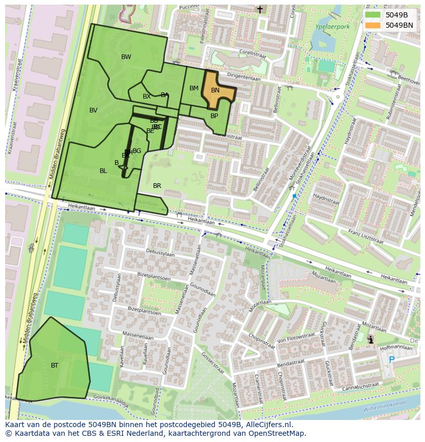 Afbeelding van het postcodegebied 5049 BN op de kaart.