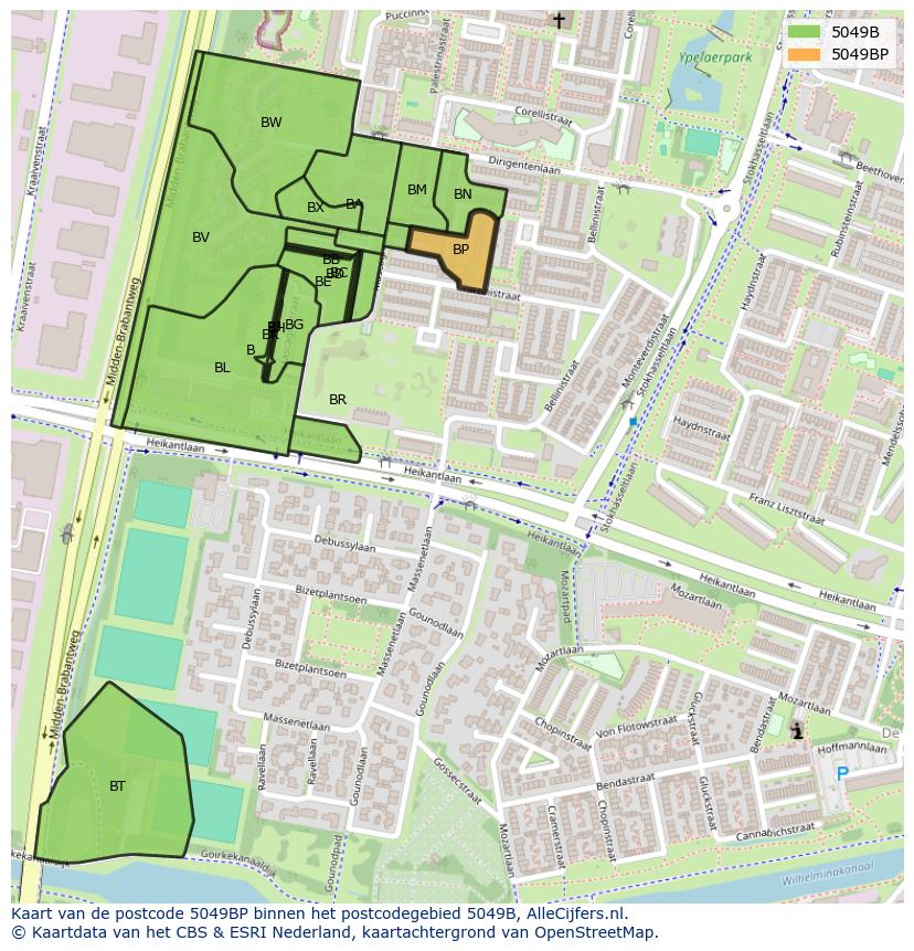 Afbeelding van het postcodegebied 5049 BP op de kaart.