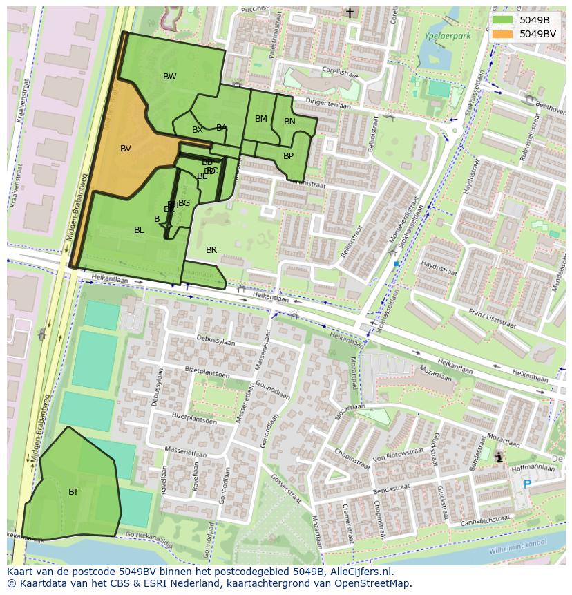 Afbeelding van het postcodegebied 5049 BV op de kaart.